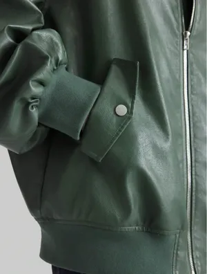 Green leather bomber jacket Size M thumbnail 2
