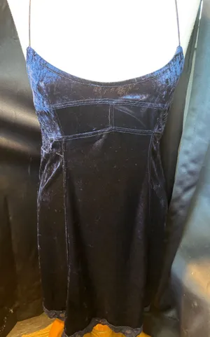 Intimately Free People Navy Blue Crushed Velvet Lace Trim Slip Dress Sm OB690264 thumbnail 1