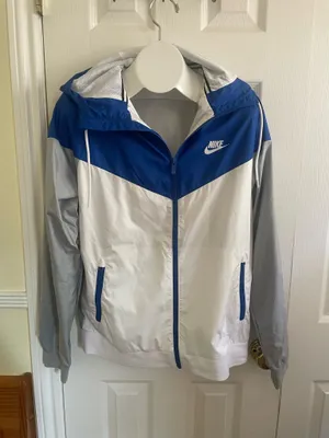 Nike Men’s White/Blue/Gray Windbreaker Jacket (Medium) thumbnail 1