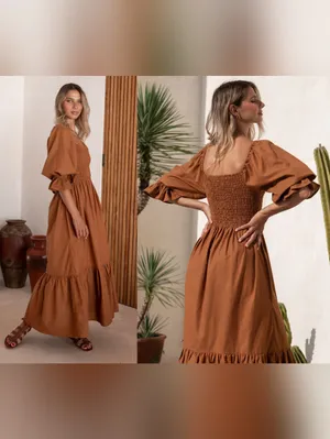 Bali Lane Almeria Smocked Midi Linen Dress thumbnail 9