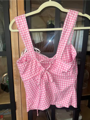 Seamolly gingham bikini top swimsuit tankini bow ruched cinched open back thumbnail 6