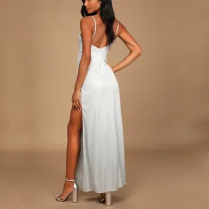 Lulus Keep Your Shine On Light Grey Metallic Faux-Wrap Maxi Dress size M thumbnail 2