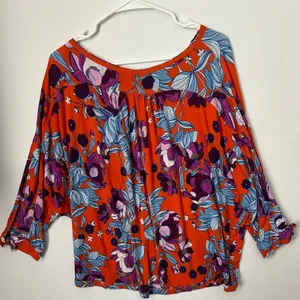 Free People Keepin' On floral slouchy top in orange and purple M thumbnail 3
