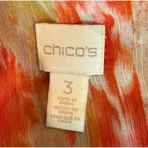 Chicos 3 US XL Womens Blouse Orange Ikat Sequin Neck Front Tie Long‎ Sleeve Top thumbnail 3