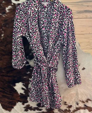 Victoria's Secret Pink and Black Leopard Print Robe thumbnail 1