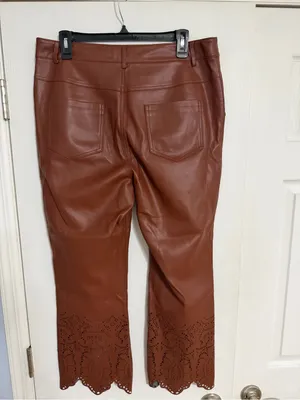Anthropologie laser cut‎ hem brown faux Leather size 12 ankle crop thumbnail 14