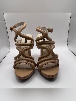 Zara nude strappy high-heeled sandals, distinctive padded size 39 US 8.5 thumbnail 4