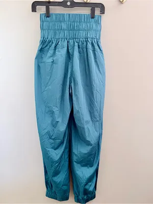 Free People FP Movement High Rise Smocked Way Home Jogger Pants Teal Blue XS thumbnail 2