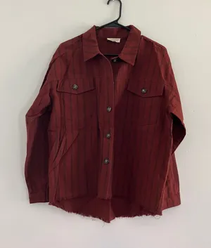 Promesa 100% cotton button down shirt Shacket rust brown‎ striped women's medium thumbnail 1