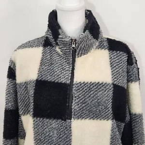 Stillwater Supply Black Cream Buffalo Check Fleece Pullover Size Large thumbnail 2