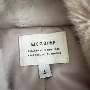 MCGUIRE Gigi Faux Vegan Fuzzy Fur Collared Jacket Coat Misty Neutral Small thumbnail 2