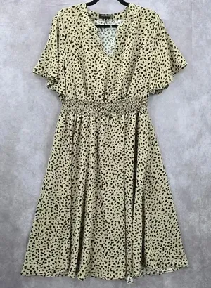 Bloomchic Animal‎ Print Flutter Office Short Sleeve Flowy Flare Midi Dress XL thumbnail 1