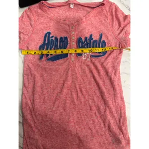 Aeropostale Vintage Pink Marl Henley Logo Graphic Tee Shirt XL Y2k Preppy‎ thumbnail 6