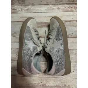 Shu Shop Paula Sneakers Women's Size 6.5 Ice Silver Rhinestone Bling Lace Up thumbnail 7