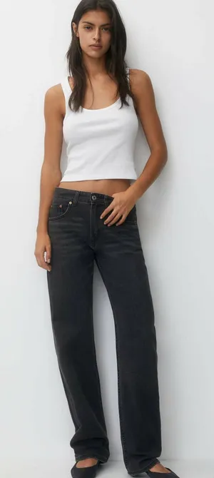 NWT black Pull & Bear Mid Waist Straight Leg Jeans Size 0 thumbnail 1