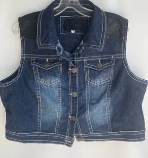 Wall Flower sleeveless denim vest faux leather rocker western fall winter 2X thumbnail 1