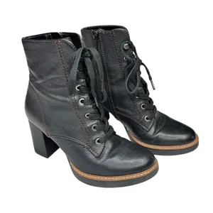 Naturalizer Callie Black Leather Lace Up Block Heel Boots 6.5 thumbnail 1