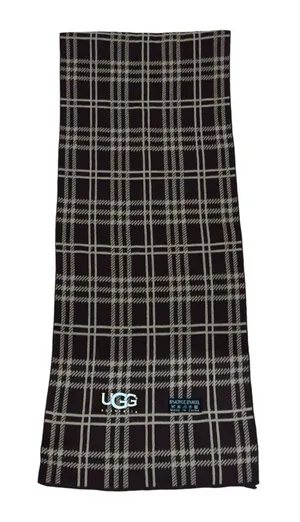 Ugg brown checkered plaid wool knit scarf 66x12 thumbnail 1
