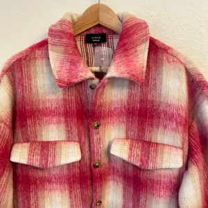 Vici Plaid Oversized Boxy‎ Jacket Medium Shirt Shacket Pink Cabincore Cozy Fuzzy thumbnail 10