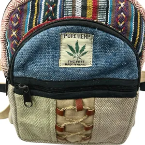Women's Multicolor Handmade Pure Himalayan Hemp Hippie School Travel Backpack thumbnail 4