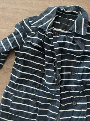 Banana Republic Double Breasted Cotton Trench Coat Womens MP Navy White Striped thumbnail 7