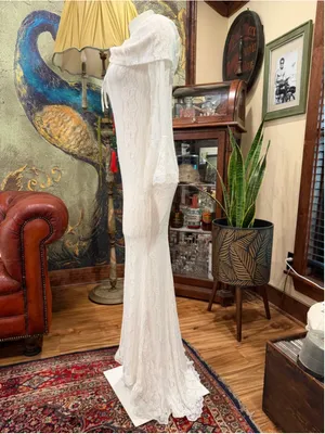 White Lace Off Shoulder Maxi Dress Bell Sleeve Wedding Bridal Slit Boho Medium thumbnail 3