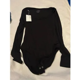 NEW REORIA Basic Square Neck Double Lined Long Sleeve Bodysuit M Black Size M thumbnail 4
