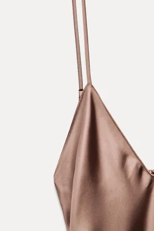 Zara dress midi maxi satin wedding lingerie chocolate brown party cocktail thumbnail 12