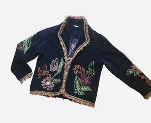 Vandana Black Velvet Embroidered Blazer with Floral Design - Size XL EUC thumbnail 1