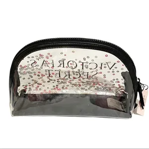 Victorias Secret Sequin Clear Transparent Black Trim Makeup‎ Travel Bag NEW thumbnail 4