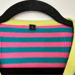 Woman’s Stripped Button Detail Knit Sweater Large Pink Green thumbnail 4