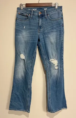J. Crew Jeans Demi Boot‎ Crop Distressed Medium Wash Stretch 28T 28 Tall thumbnail 1