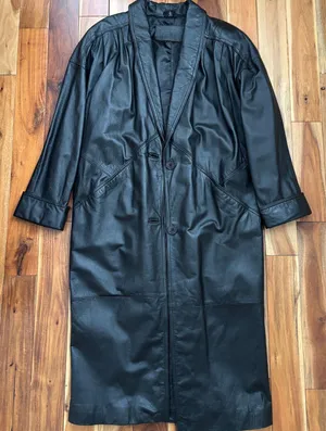 Jacqueline Ferrar Black Leather Trench Coat – Made in Korea thumbnail 1