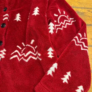 True Grit Fleece Button Up Shirt Women's Size‎ Medium Red Nature Print thumbnail 2