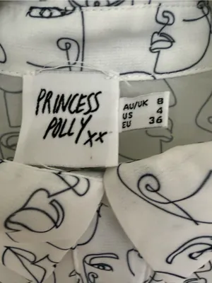 Princess Polly White Button-Up Shirt with Abstract Line-Face Print size 4 thumbnail 3