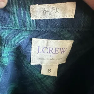 J Crew navy & green plaid boy fit S button down shirt thumbnail 3