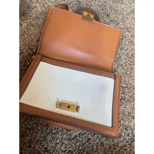 Rachel Zoe Small Crossbody Bag Leather Canvas Cream Brown Gold Turn-Lock thumbnail 5