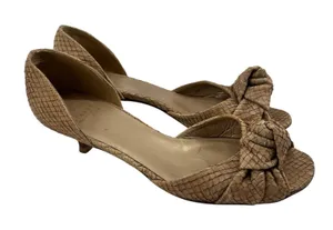 Stuart Weitzman tan snake-embossed leather D'Orsay kitten heels knotted vamp 6.5 thumbnail 1