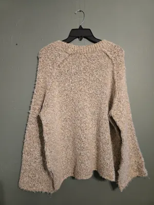 Free People Speckled Cream Bouclé Crewneck Sweater XS oversized thumbnail 4