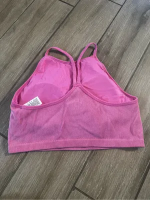 JoyLab Ribbed High-Neck Sports Bralette in Pink thumbnail 3