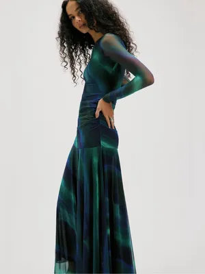 Free People Sunnei Mesh Maxi Dress in Deep Ocean Combo XS thumbnail 3