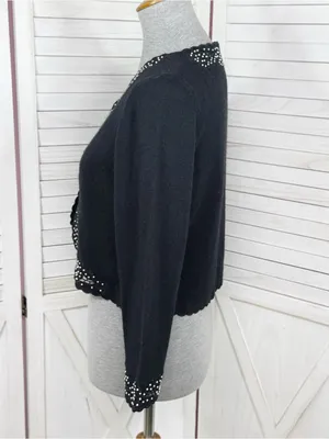 Vintage Lilly Pulitzer Embroidered Pearl Bead Crop Cardigan Sweater Black Medium thumbnail 3