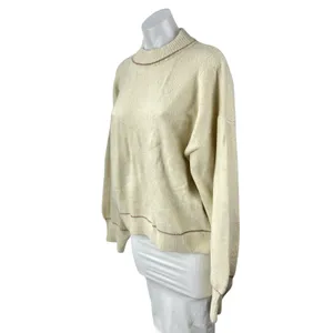 Fox + Hawk Women's Cream Long Sleeve Mock Neck Knit Relaxed Sweater Top Size M thumbnail 3