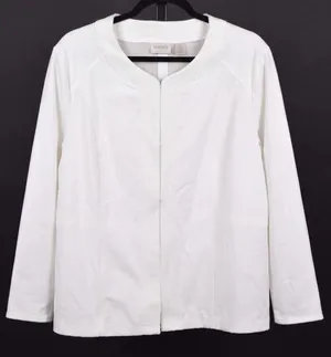 Chico's White Collarless Open Front Zip Jacket Textured Knit Size 3 (16/XL) thumbnail 1