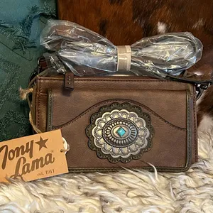 New Tony Lama Western Brown Crossbody Bag with Embellished Concho Design thumbnail 6