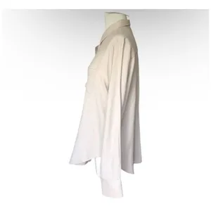 Beige Button Up Blouse Lightweight Relaxed Layering Shirt Women’s Medium thumbnail 6