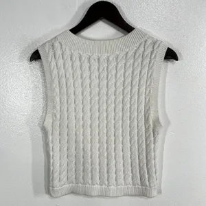 Abercrombie & Fitch Cable Knit Sweater Vest Women's Large White V-Neck Preppy thumbnail 2