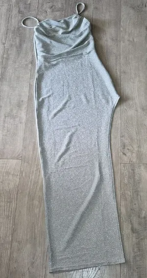 Y2K Silver Sparkle Cowl Neck Maxi Dress thumbnail 1