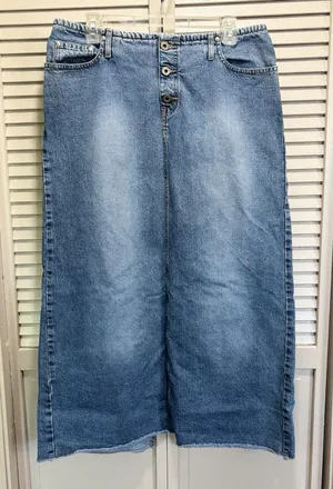 Hydraulic Denim Skirt Button Fly Pockets‎ Back Slit Logo Size 13/14 thumbnail 1