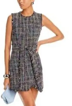 Cinq à Sept Rochelle Tweed Minidress Womens‎ 8 Multicolor Belted Fringe thumbnail 1